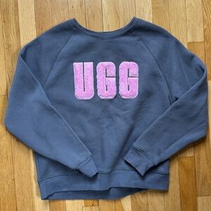 UGG Women's Slate Gray Crewneck Sweatshirt with Pink Fuzzy Logo